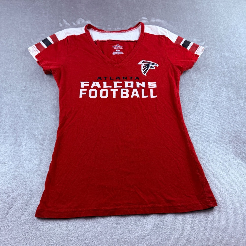 Majestic Atlanta Falcons Football V-Neck T-Shirt Women's Small‎ Red KABB 20406